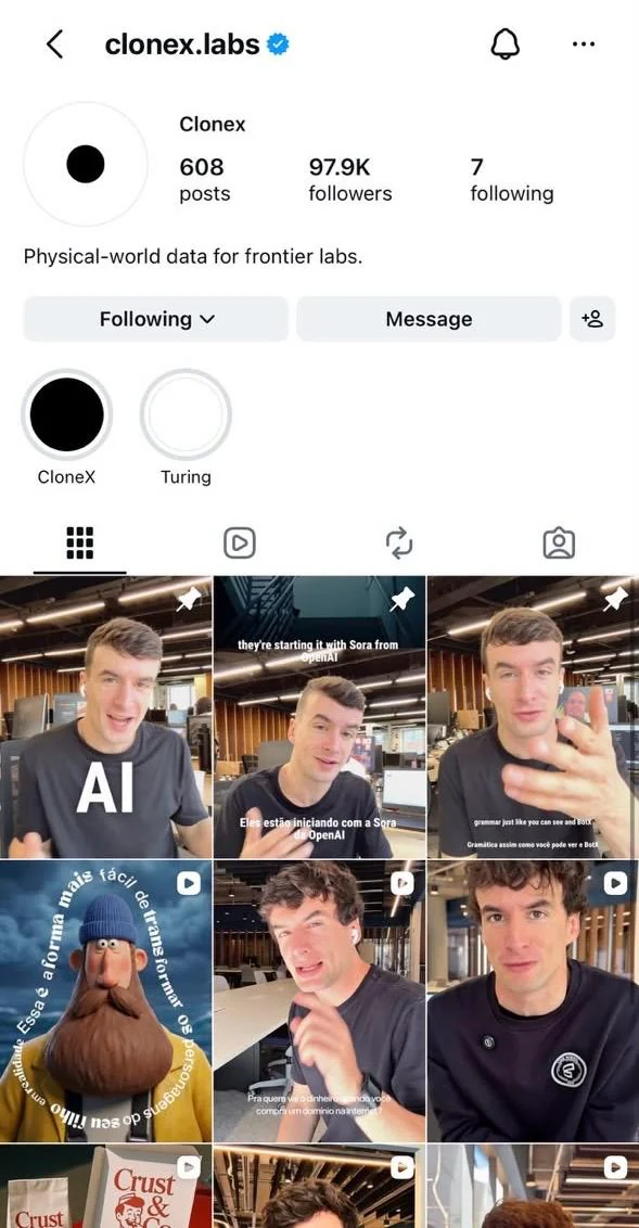 Print do perfil @clonex.labs no Instagram