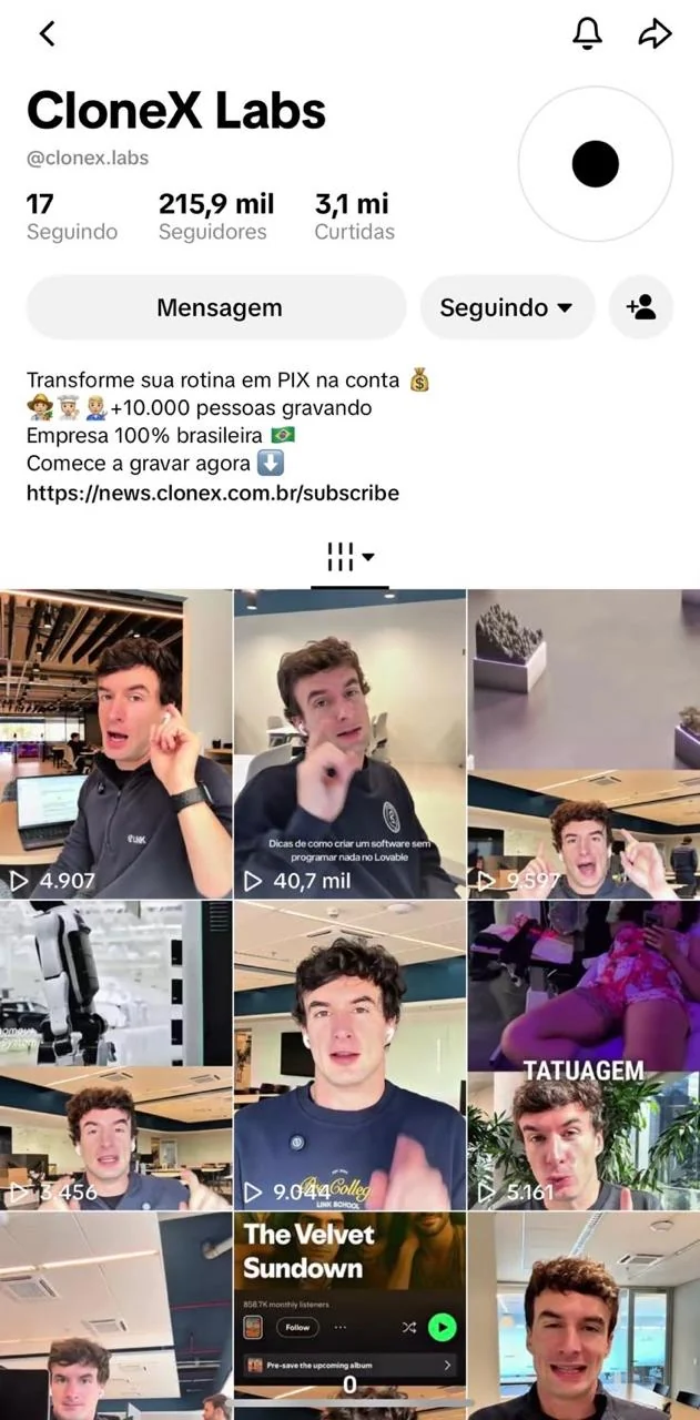Print do perfil @clonex.labs no TikTok